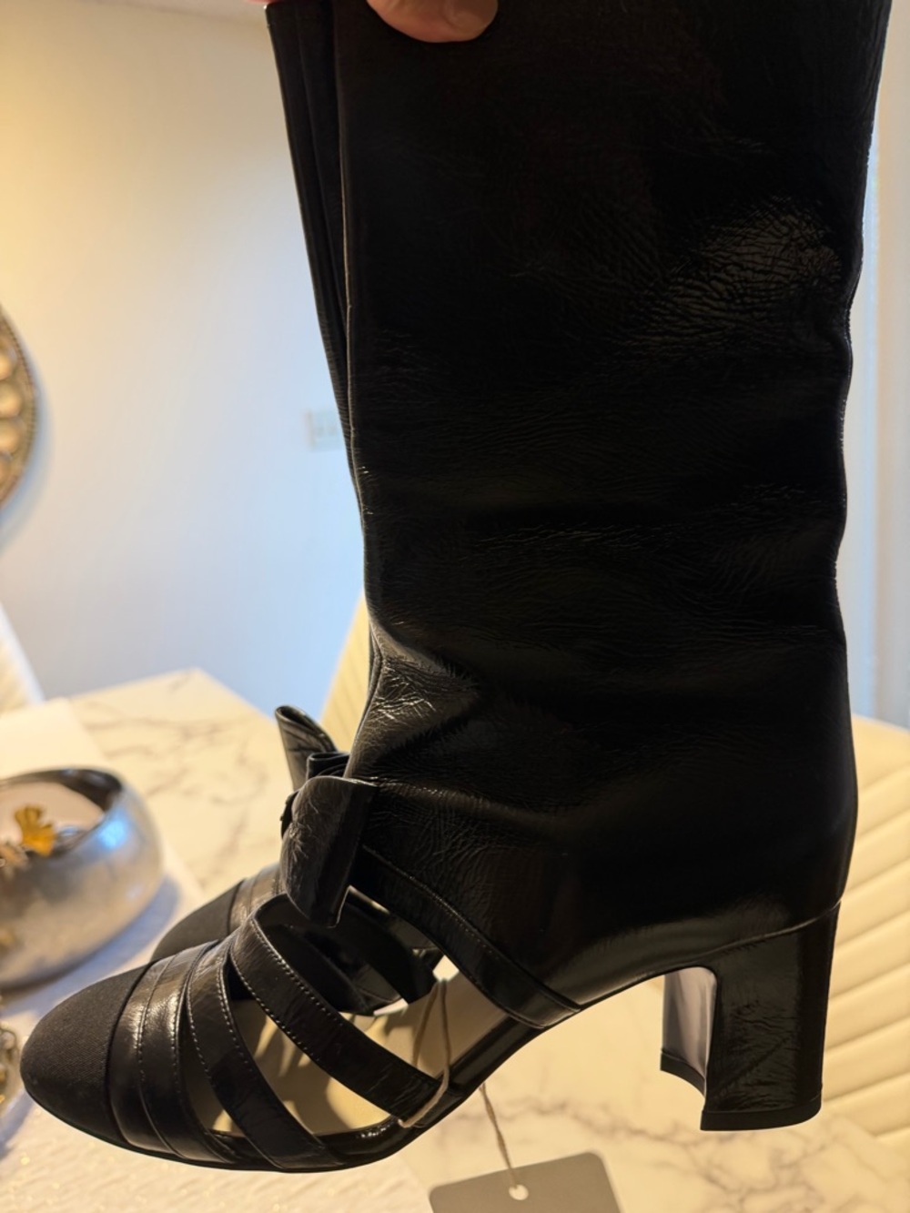 CHANEL Authentic EXTREMELY RARE Black Bow-Accent Heeled Boots Size 38.5/US 8